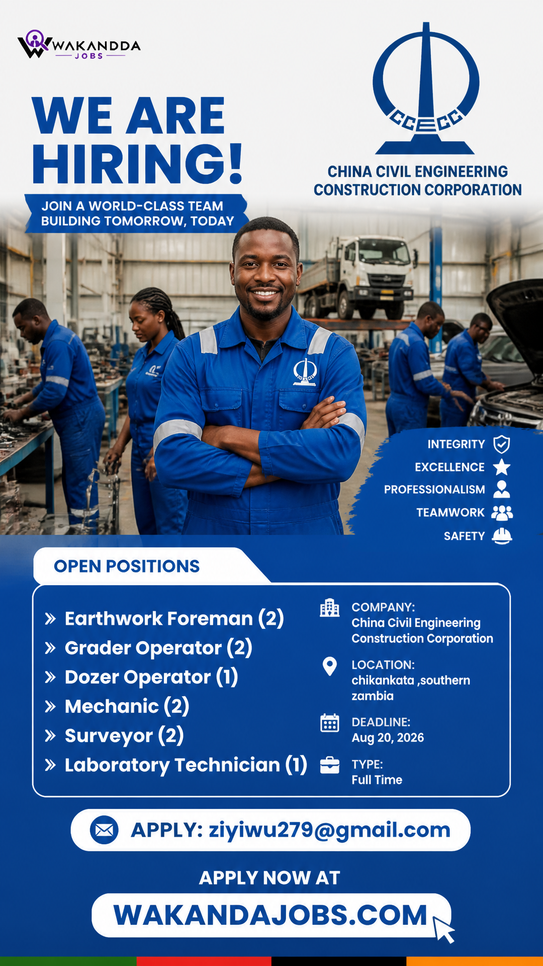 Earthwork Foreman (2) Grader Operator (2) Dozer Operator (1) Mechanic (2) Surveyor (2) Laboratory Technician (